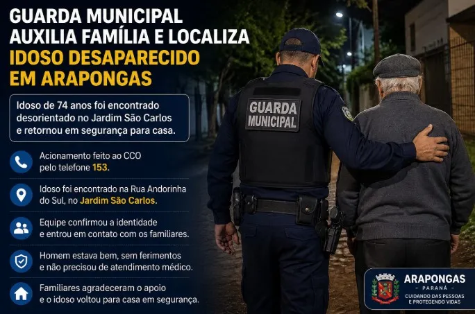 Guarda Municipal ajuda família e localiza idoso desaparecido em Arapongas