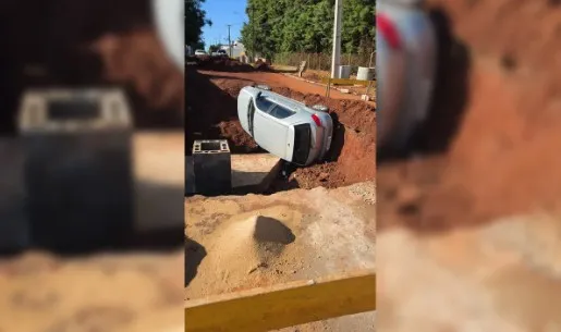 Motorista cai com veículo em obra interditada em Arapongas